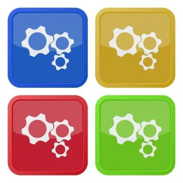 Set of four square icons with three cogwheel Stock Illustration