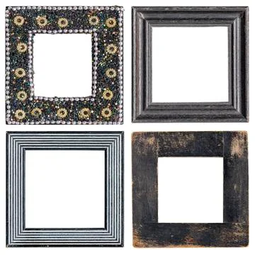 Set of four square picture frames Stock Photos