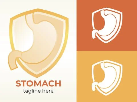 Set of Four Stomach Logos with a Protective Shield for Health and Medical B.. Stock Illustration
