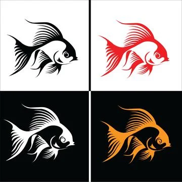 Set of four stylized fish icons featuring graphic vector illustrations Stock-Illustration