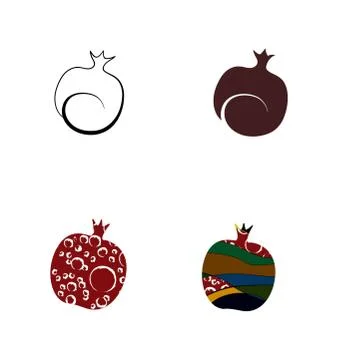 Set of four stylized pomegranates Stock Illustration
