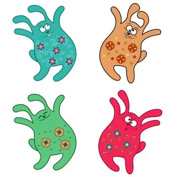 Set of four thick Bunnies Stock Illustration