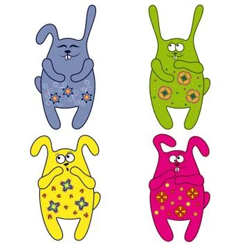 Set of four thick Easter rabbit Stock Illustration