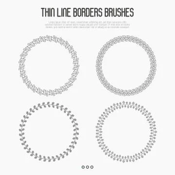 Set of four thin line borders brushes with leaves and bubbles for invitation Stock Illustration