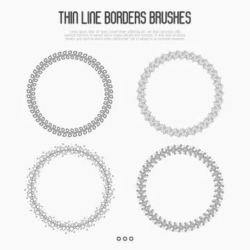 Set of four thin line borders brushes with leaves and bubbles for invitation Stock Illustration
