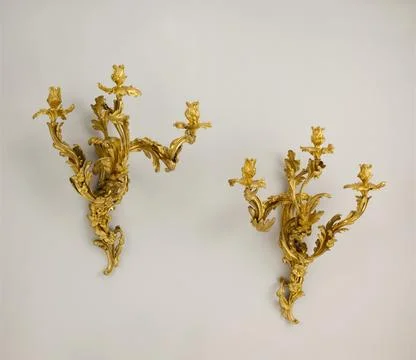 Set of four three-light sconces (bras de lumire) ca. 1750 French, Paris Gil.. Stock Photos