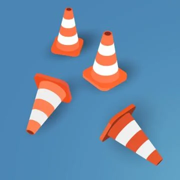 Set of four traffic cones on blue background 스톡 일러스트