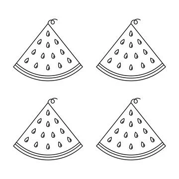 Set of four triangular watermelon slices with seeds and stems in a black an.. Stockillustratie
