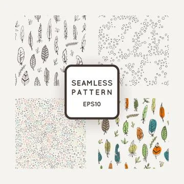 Set of four vector abstract seamless patterns made of feathers hand-painted イラスト素材