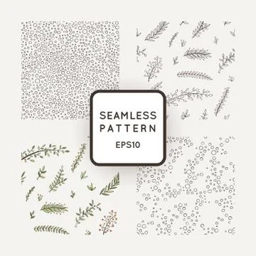 Set of four vector abstract seamless patterns of twigs painted by hand Stock Illustration
