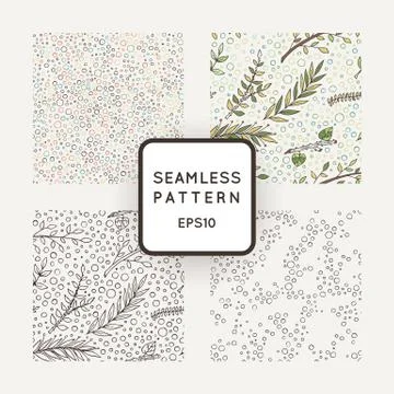 Set of four vector abstract seamless patterns of twigs painted by hand Stock Illustration