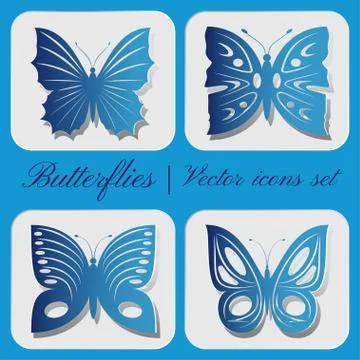 Set of four vector butterfly icon on a gray background. Stock Illustration