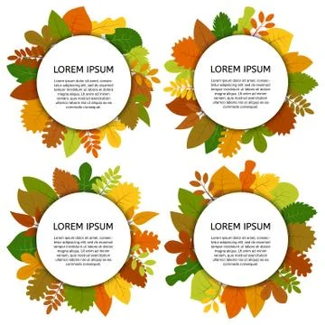 Set of four vector card with yellow leaves isolated on white background Stock Illustration