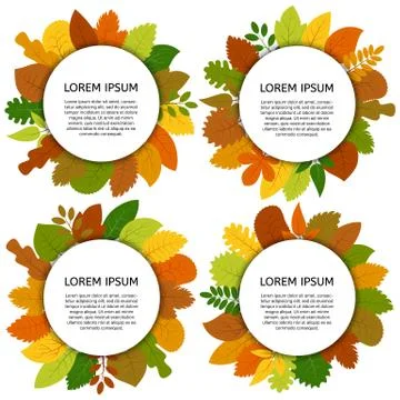 Set of four vector card with yellow leaves isolated on white background Stock Illustration