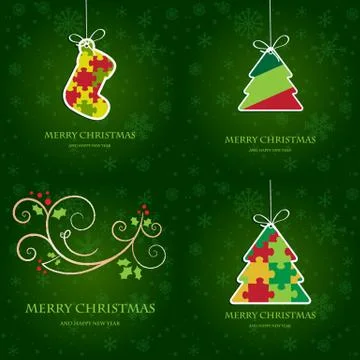 Set of four vector greeting cards with christmas elements Illustrazione stock