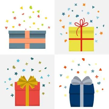 Set of four vector illustration with beautiful cardboards Stock Illustration