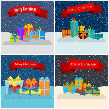 Set of four vector illustration with gift boxes Stock Illustration