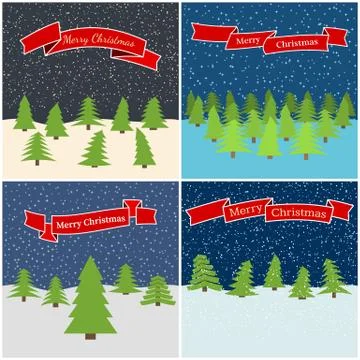 Set of four vector illustration with night forest Stock Illustration