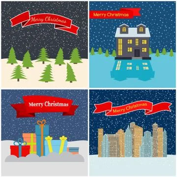 Set of four vector illustration with night forest Illustrazione stock