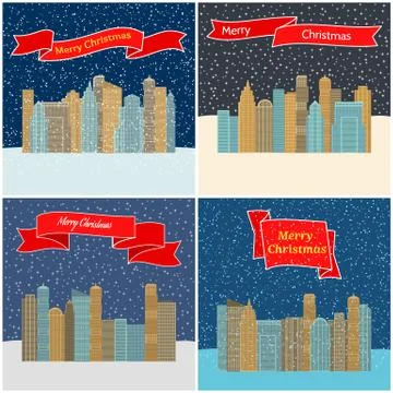 Set of four vector illustration with night city Illustrazione stock