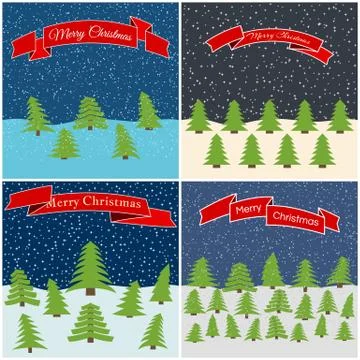 Set of four vector illustration with night forest Stock Illustration