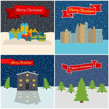 Set of four vector illustration with night forest Stock Illustration