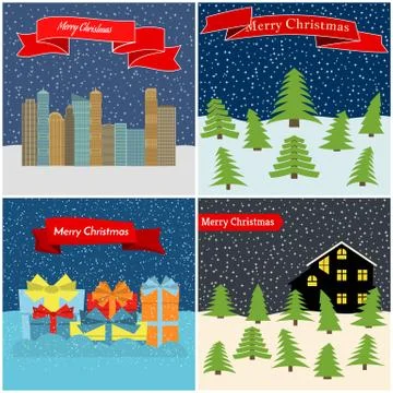 Set of four vector illustration with night forest Stock Illustration