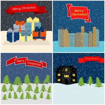 Set of four vector illustration with night forest Stock Illustration