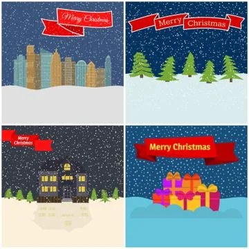 Set of four vector illustration with night forest Stock Illustration