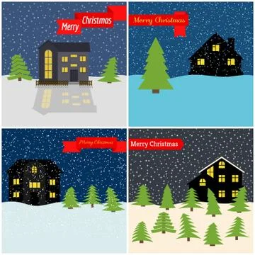 Set of four vector illustration with winter night Illustrazione stock