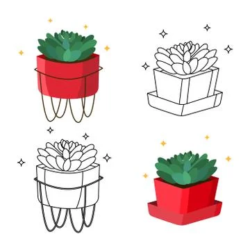 Set of four vector illustrations of cacti in cartoon style. Stock Illustration