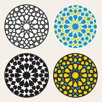 Set of Four Vector Islamic Ornamental Rosette Circle Design Elements 스톡 일러스트
