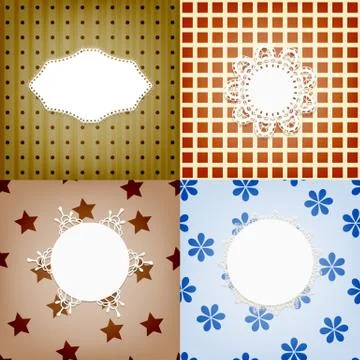 Set of four vector lacy napkins on retro seamless  patterns, can be used sepa Stock Illustration