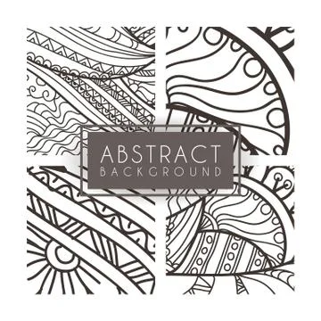Set of four vector monochrome intricate patterns. Doodle. Zentangle Stock Illustration