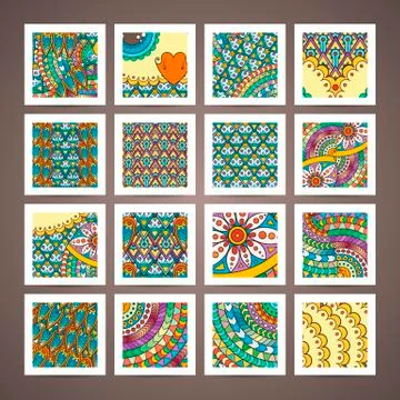 Set of four vector monochrome intricate patterns. Doodle. Zentangle Stock Illustration
