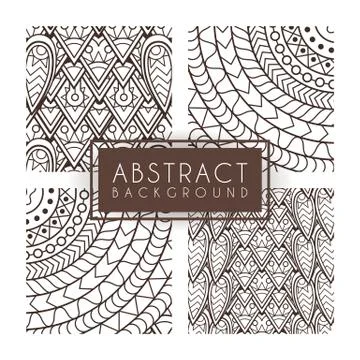 Set of four vector monochrome intricate patterns. Doodle. Zentangle Stock Illustration