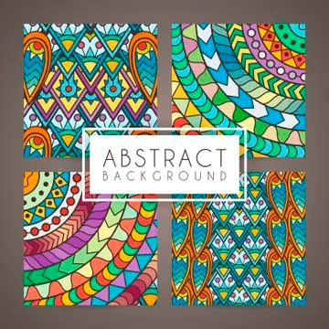 Set of four vector monochrome intricate patterns. Doodle. Zentangle Stock Illustration