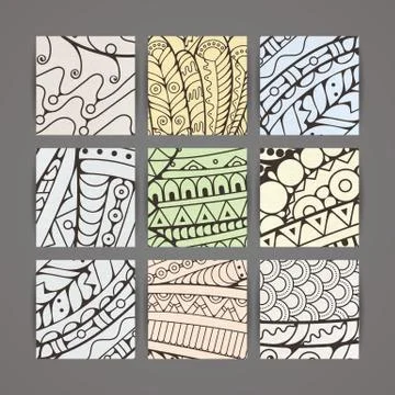 Set of four vector pastel intricate patterns. Doodle. Zentangle Stock Illustration