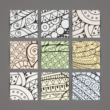 Set of four vector pastel intricate patterns. Doodle. Zentangle Stock Illustration