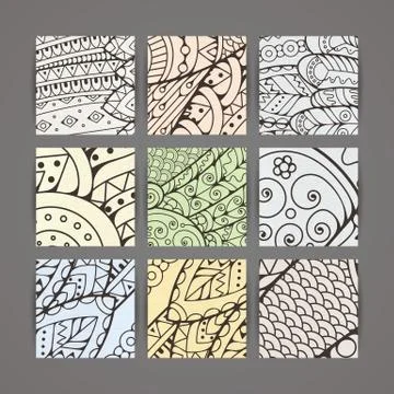 Set of four vector pastel intricate patterns. Doodle. Zentangle Stock Illustration