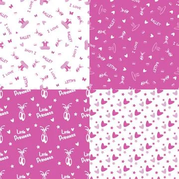 Set of four vector patterns with ballet pointe shoes, tutus, accessories Stock Illustration