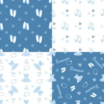 Set of four vector patterns with images of children's clothing and accessories Stock Illustration