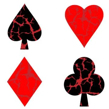 Set of four vector playing card suit symbols made by  grunge elem Illustrazione stock