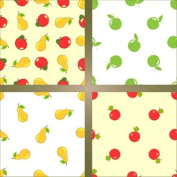 Set of four vector seamless backgrounds. Fruits - apples and pears Stock Illustration