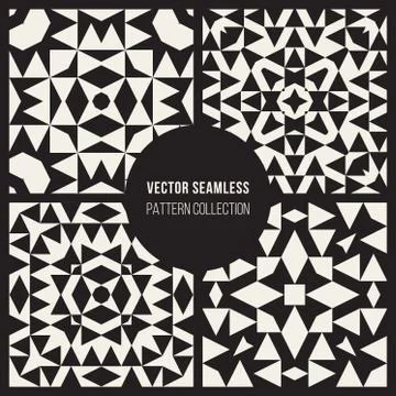 Set of Four Vector Seamless Black And White Tribal Geometric Triangle Pattern 스톡 일러스트