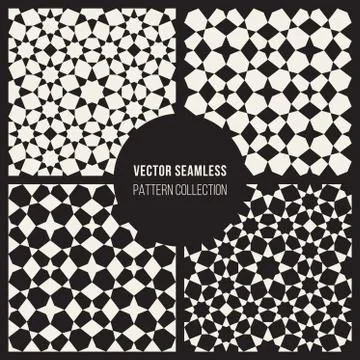 Set of Four Vector Seamless Black White Geometric  Islamic Star Tiling Pattern Stockillustratie