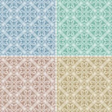 Set with four vector seamless floral spring patterns Stock Illustration