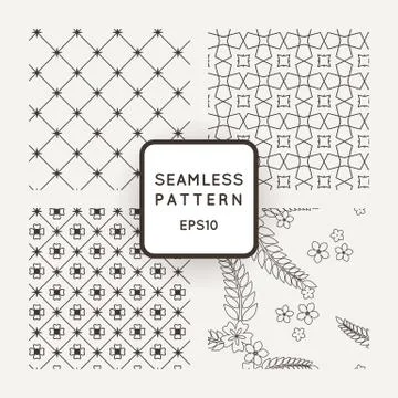 A set of four vector seamless floral and geometric patterns. Japanese style.  스톡 일러스트