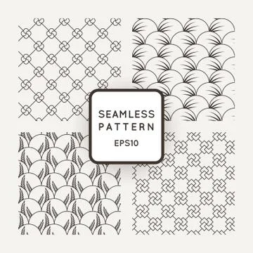 A set of four vector seamless floral and geometric patterns. Japanese style.  Illustrazione stock