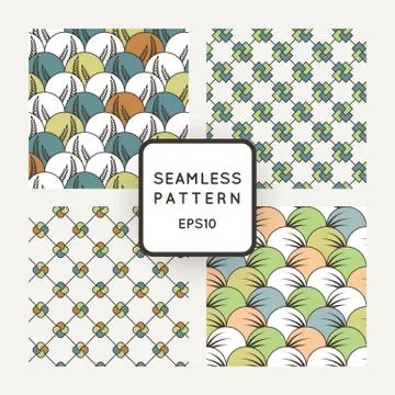 A set of four vector seamless floral and geometric patterns. Japanese style.  Illustrazione stock